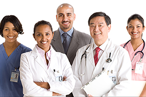 Portrait of five healthcare providers.
