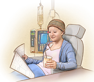 Girl having chemotherapy infusion treatment.