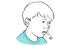 Objeto que sale despedido de la boca abierta del niño.