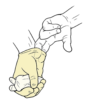 Second step in removing gloves safely.