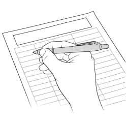 Hand writing down results with pen and paper.